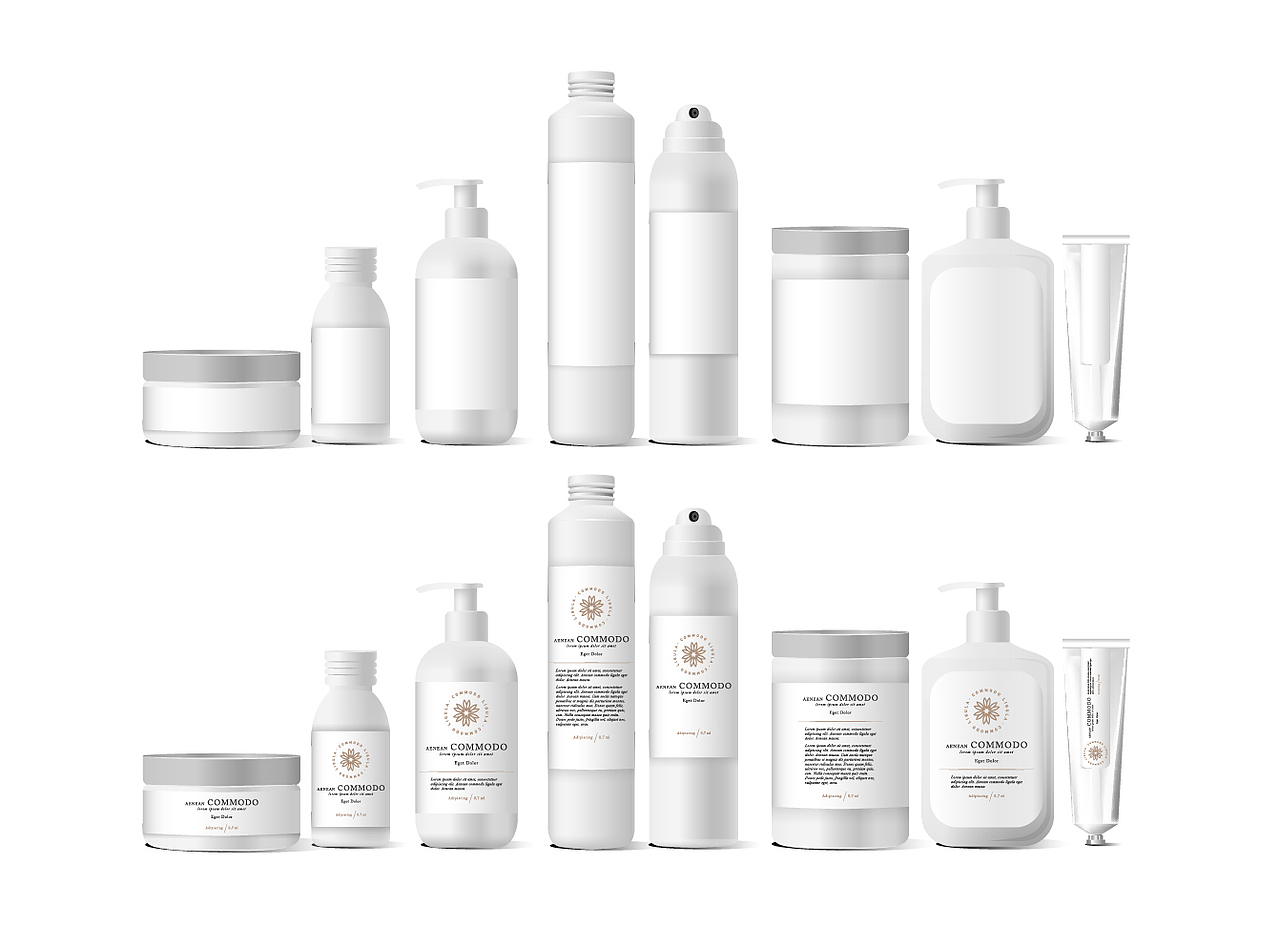 多种规格形状化妆品瓶矢量样机模型合