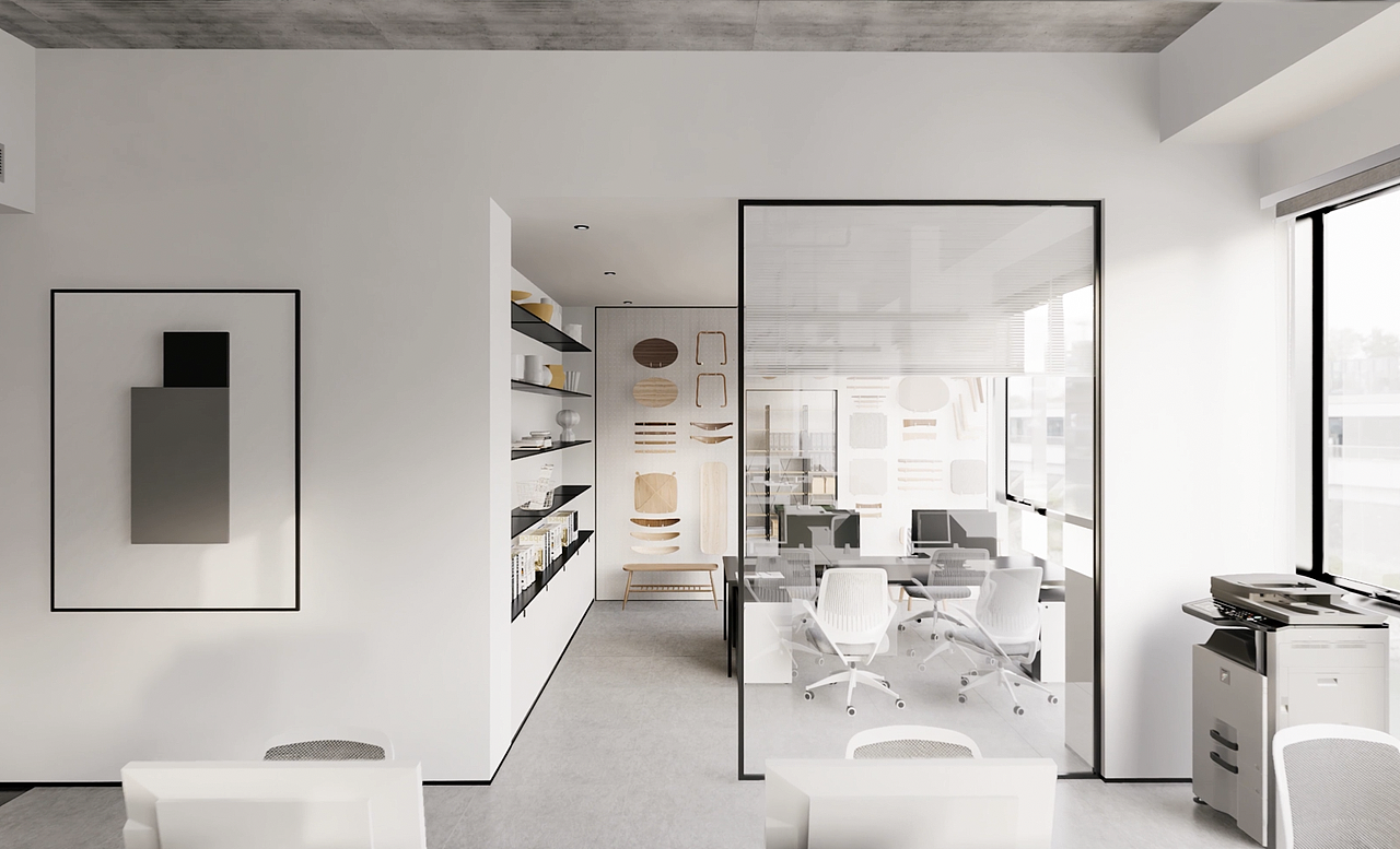 黑白色调办公区漫游动画