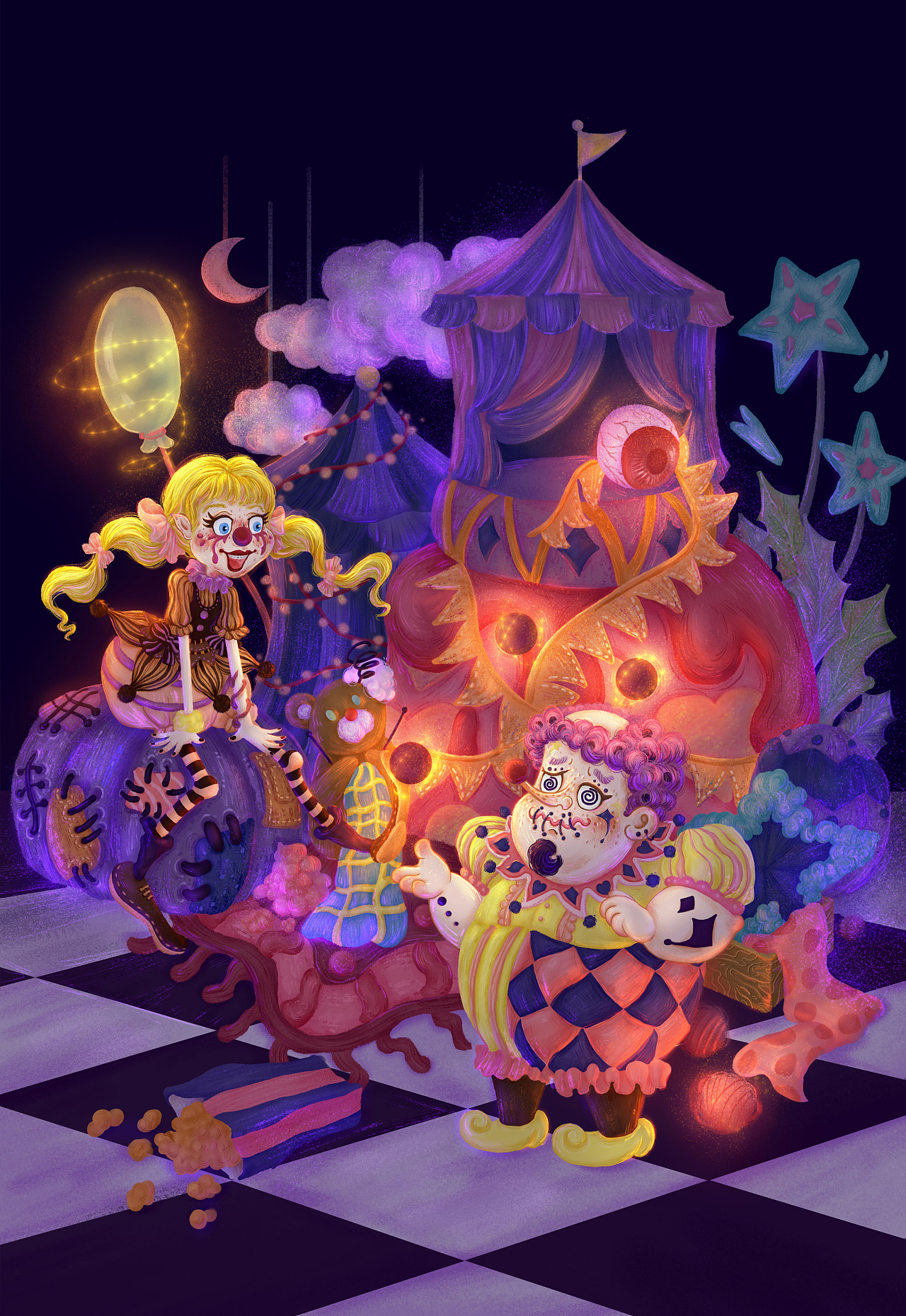 马戏团/小丑/光影氛围/插画|插画|儿童插画|g1ten10 - 原创作品