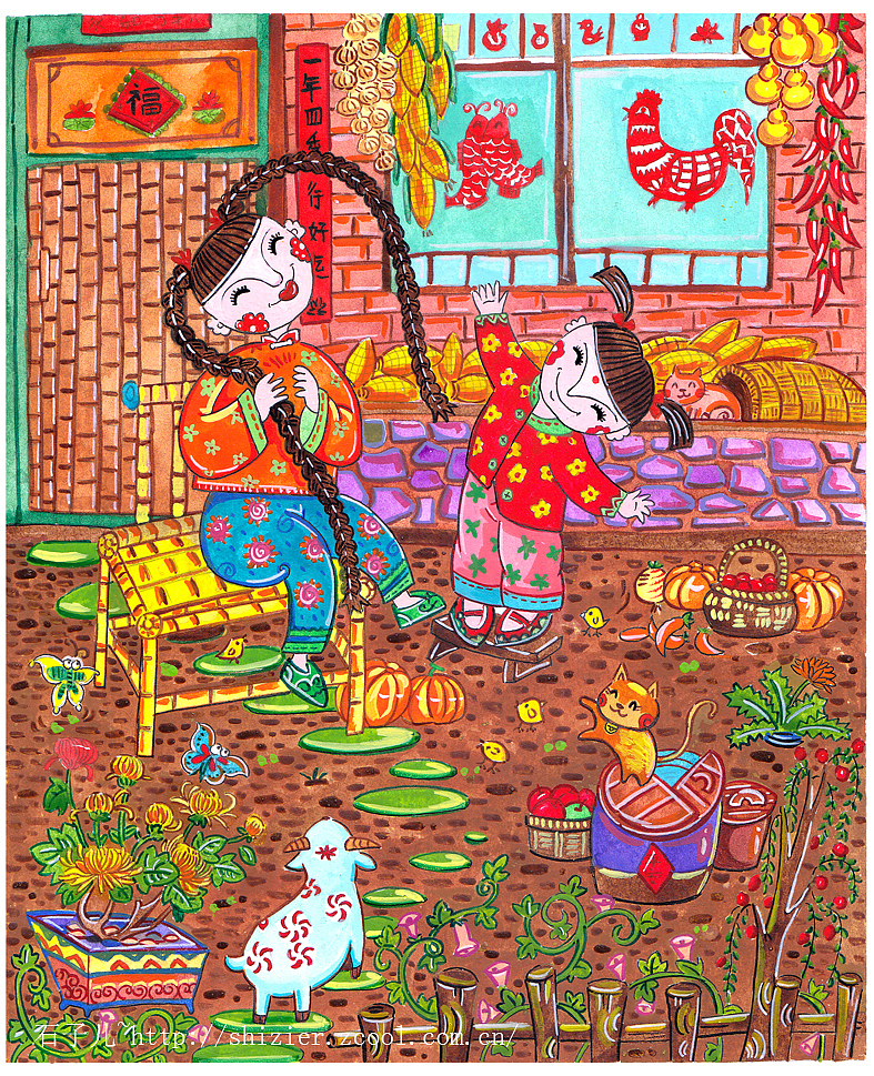 手绘民俗绘本~兜兜飞~（图ZMjIwMzc4OTI=） - 儿童插画 - 站酷设计师石子儿绘本工作室原创素材 - 站酷ZCOOL