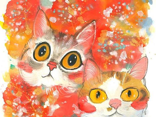 一组水墨猫咪