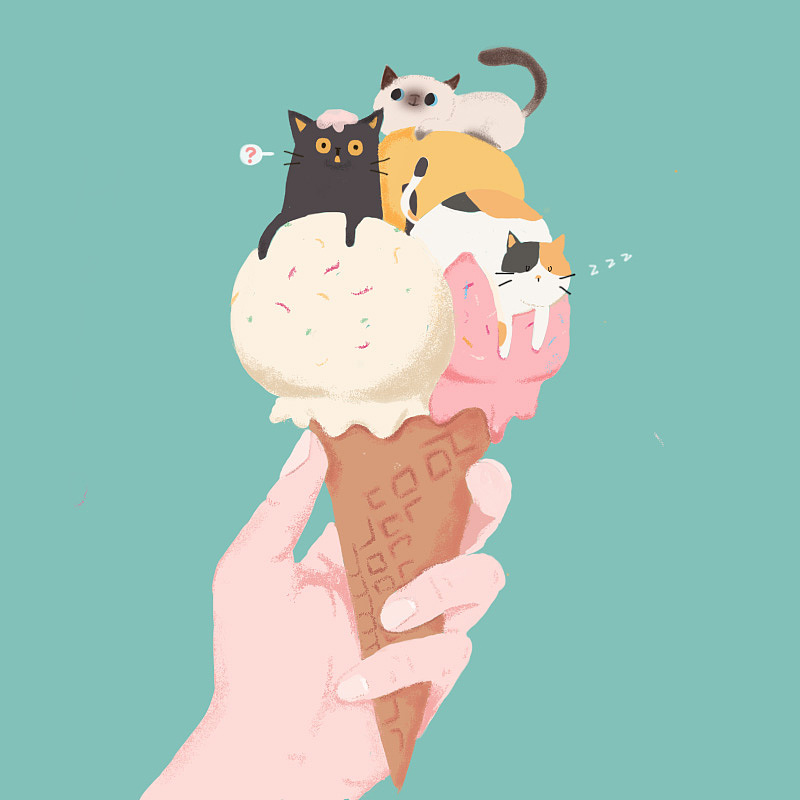 冰淇淋猫咪（图ZMTM5OTUwMTEy） - 新锐潮流插画 - 站酷设计师土猪肥猫原创素材 - 站酷ZCOOL