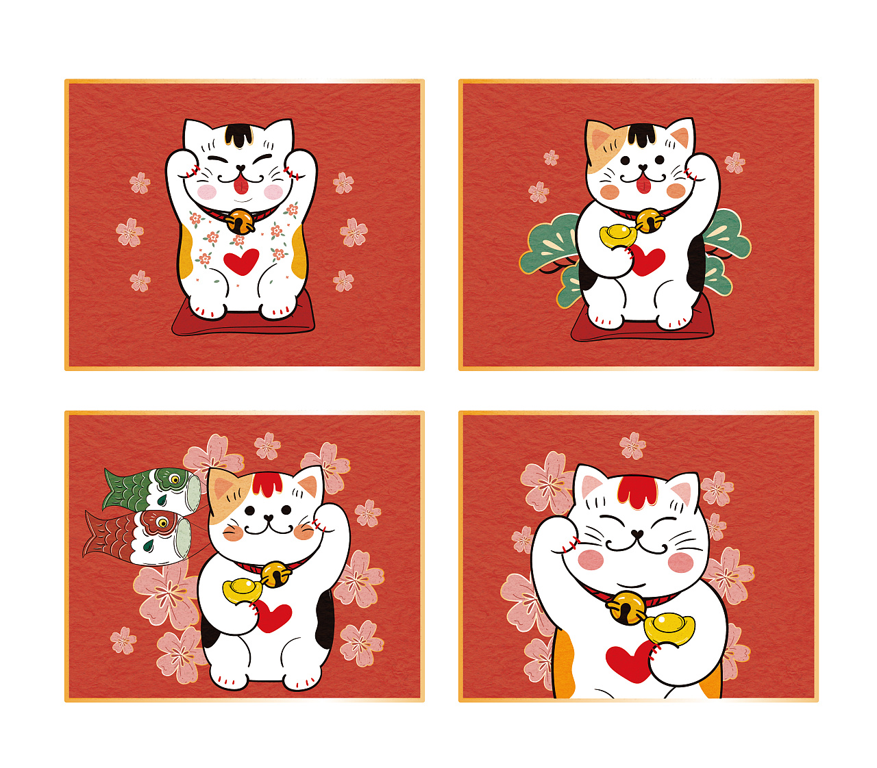 招财猫装饰画插画客厅书房装饰画|插画|商业插画|阿茹插画 - 原创作品