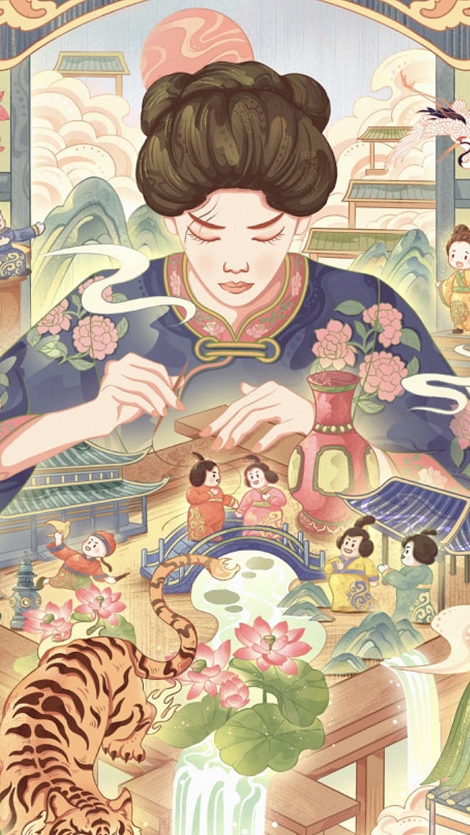 国风非遗插画-湘绣（图ZMzc1NTYwNjA4） - 商业插画 - 站酷设计师画画的小杨yang原创素材 - 站酷ZCOOL