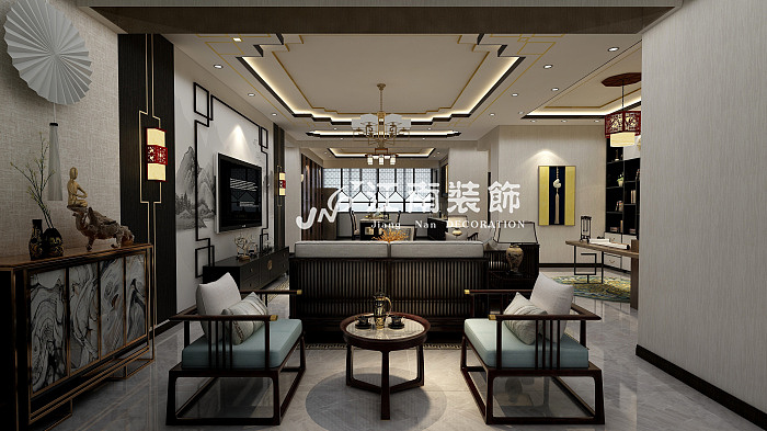 哈尔滨江南装饰公司华润中央公园新中式风格装修效果图（图ZMTU3ODIwNDg4） - 家装设计 - 站酷设计师jnzs2002原创素材 - 站酷ZCOOL