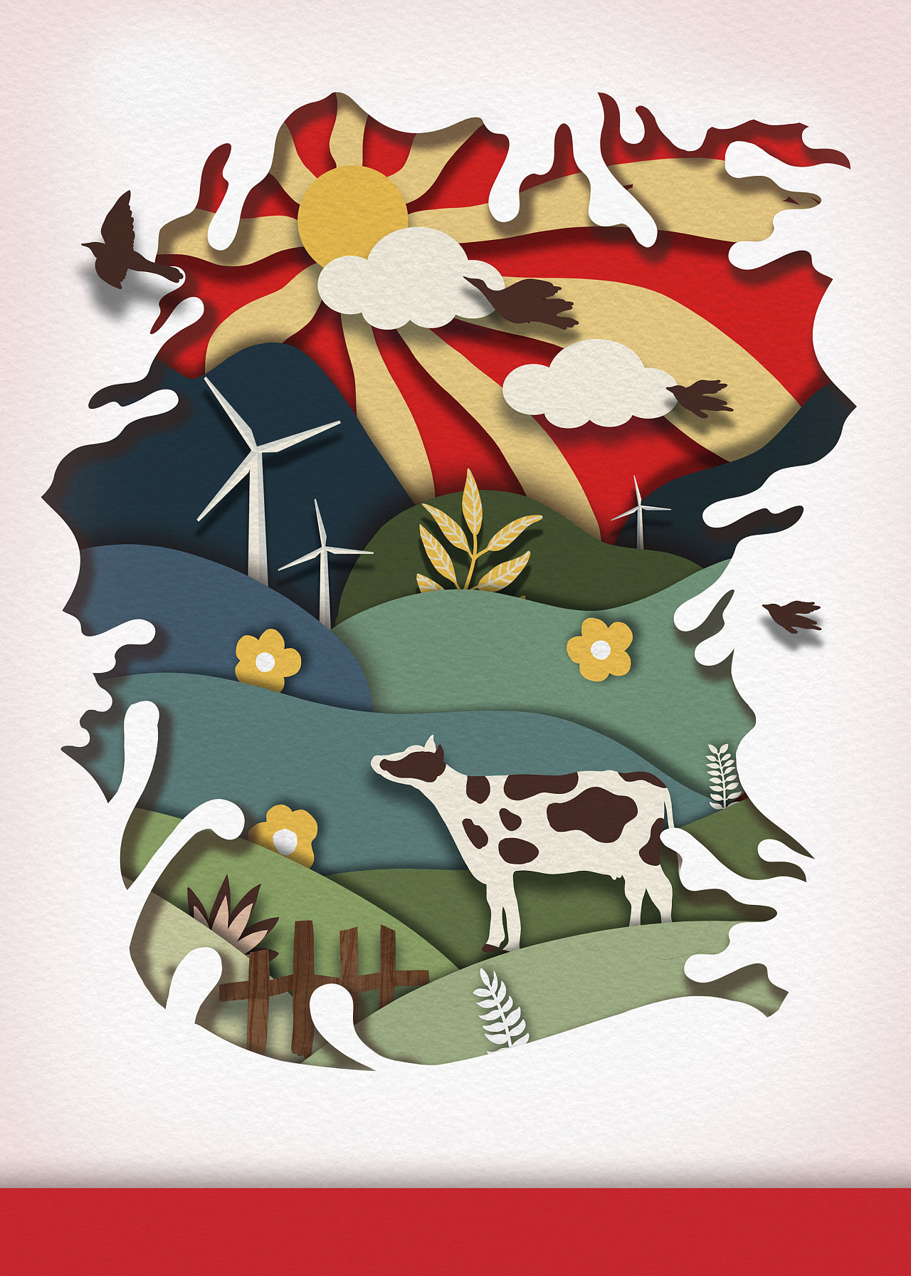 剪纸风插画作品