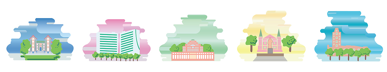 扁平化五大校园（图ZMTcyNjYyODk2） - 图案 - 站酷设计师janni_蠿妮原创素材 - 站酷ZCOOL