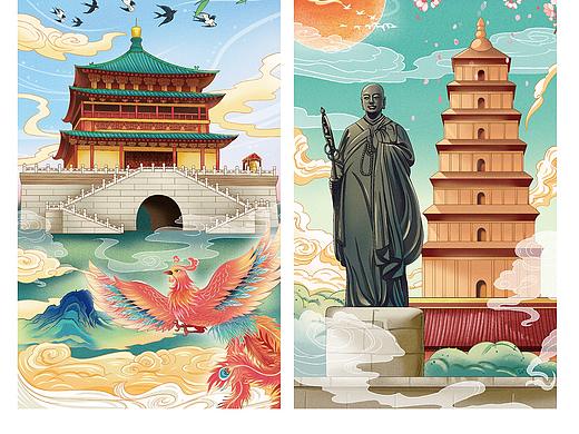 西安景点插画