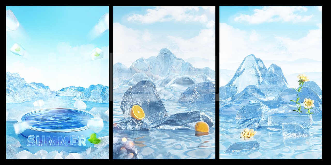 夏日清新3D立体场景（图ZMzQ2MzIzNjEy） - 场景 - 站酷设计师笔魂AI绘图原创素材 - 站酷ZCOOL