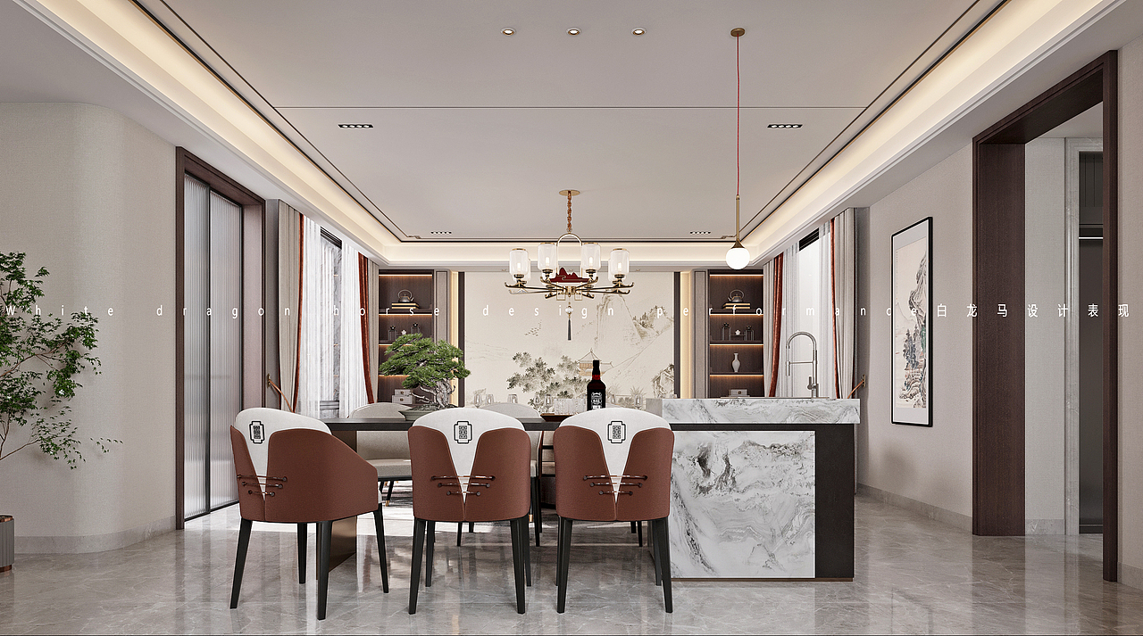 新中式别墅——白龙马效果图