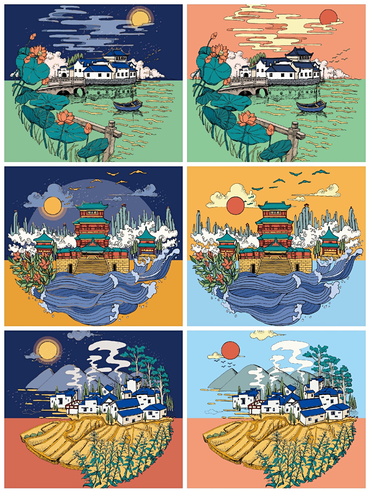 江西三景/月饼盒插画包装