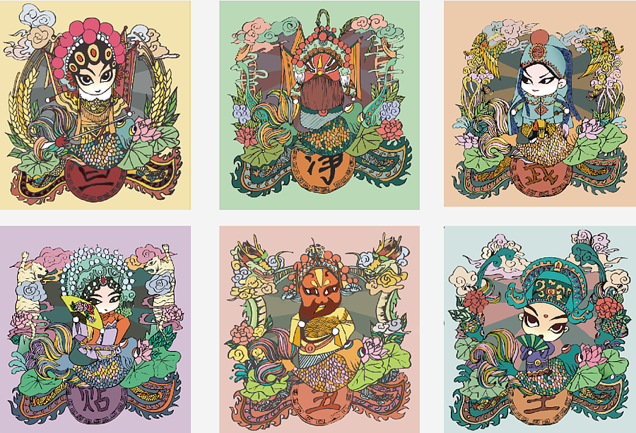 粤色生香传统元素插画设计粤剧插画