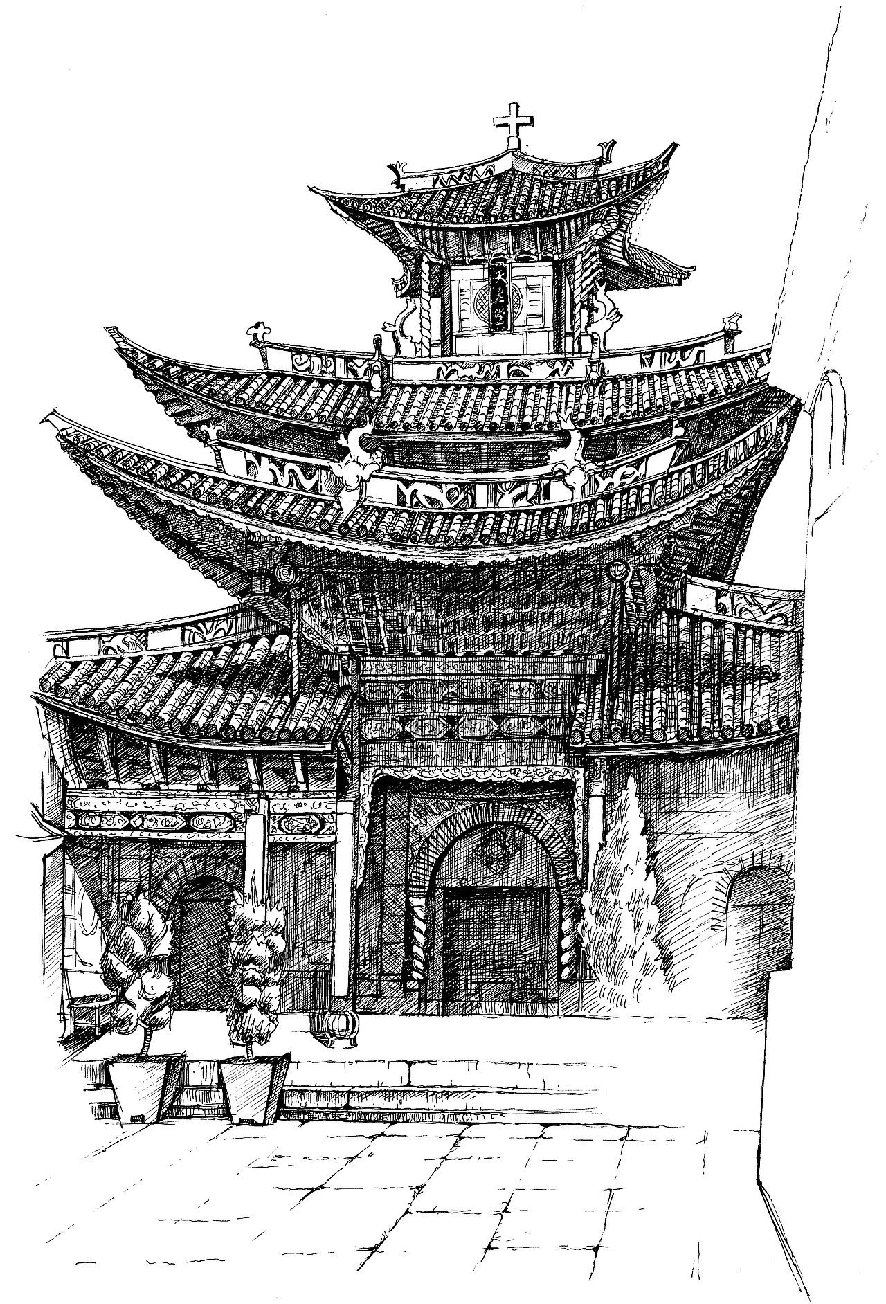 花老道的花与道博物画系列之大理的建筑