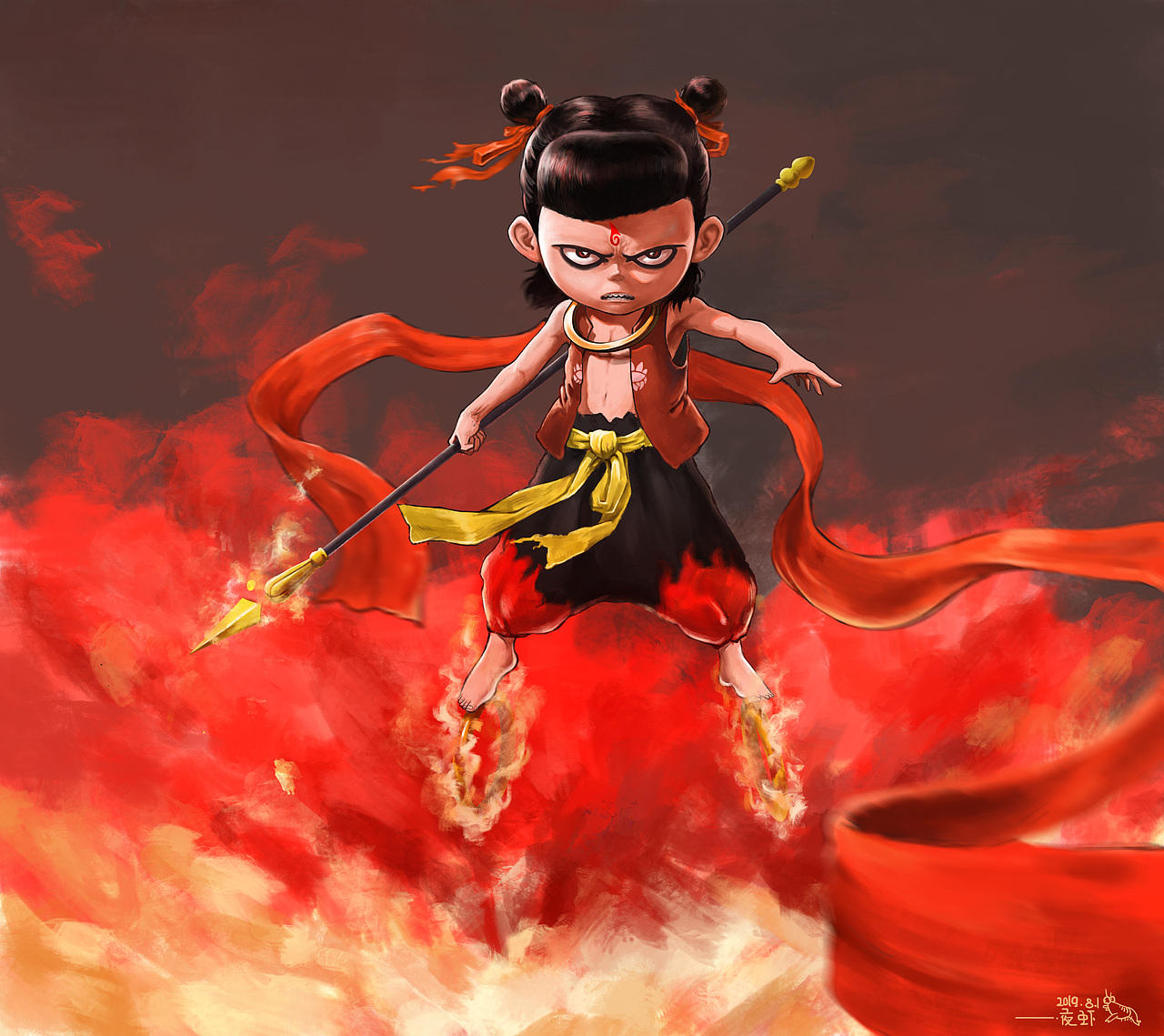 哪吒 摸鱼图（图ZMTY5OTI3OTQ4） - 艺术插画 - 站酷设计师哄哄趴趴猪原创素材 - 站酷ZCOOL