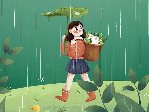 雨水节气插画海报设计原创