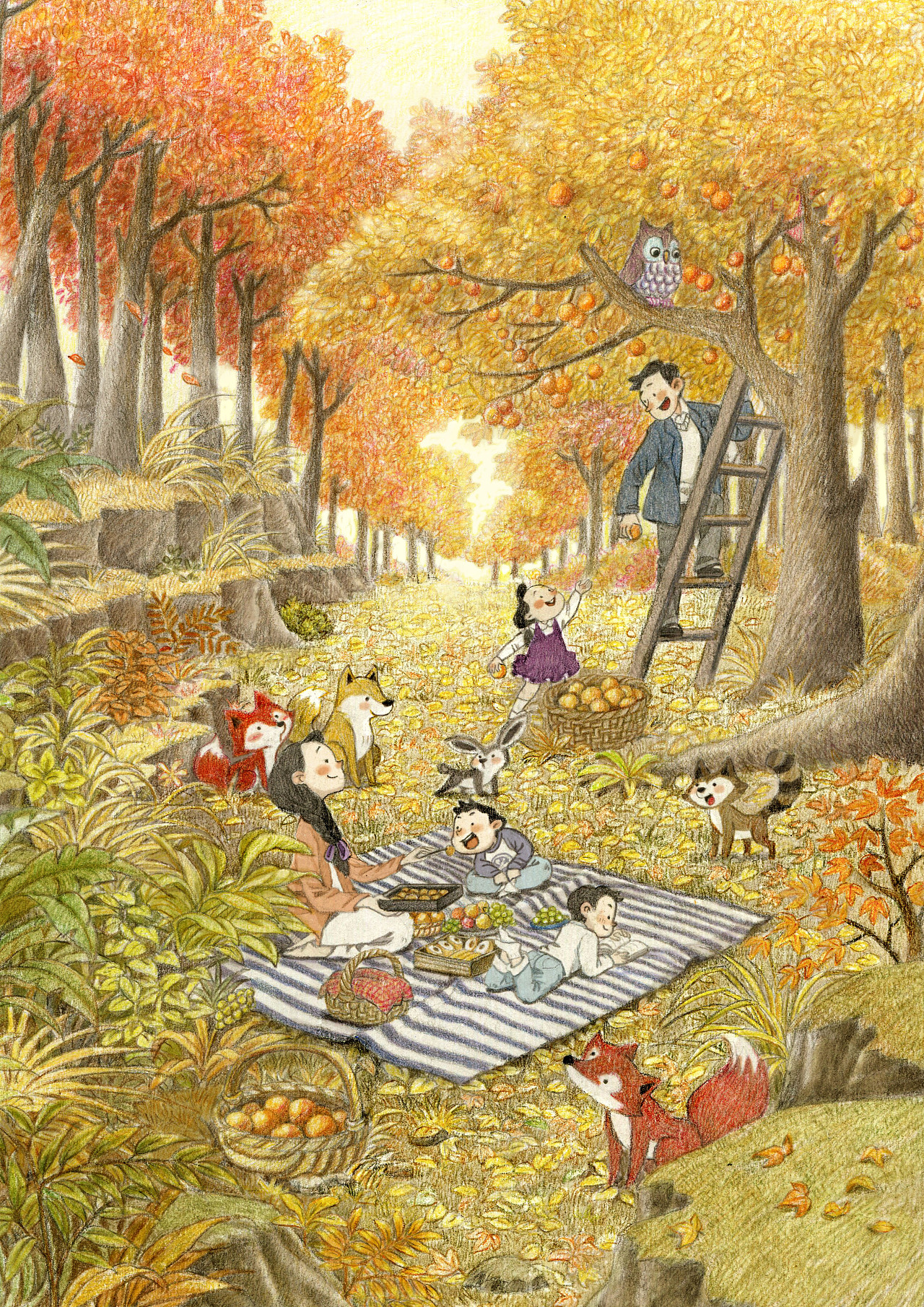 秋天,公园,黄色树叶,人行道,树木,自然风景桌面壁纸-壁纸图片大全