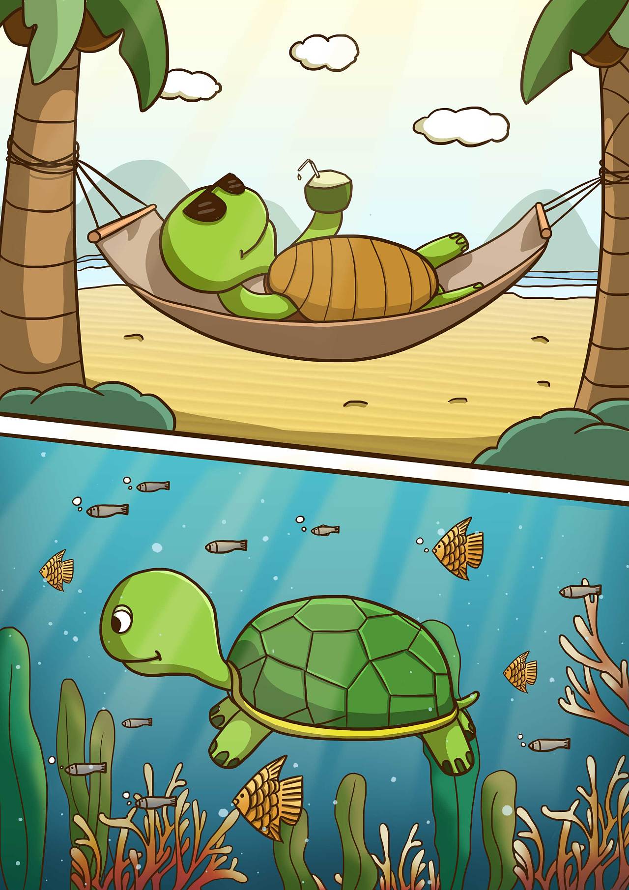 上帝很同情它,于是施法把它变成一只海龟,让它拥有坚硬的外壳,并能