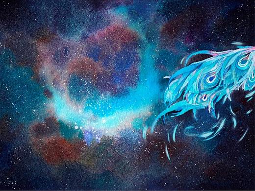 水彩明信片插画|星空、绣球花