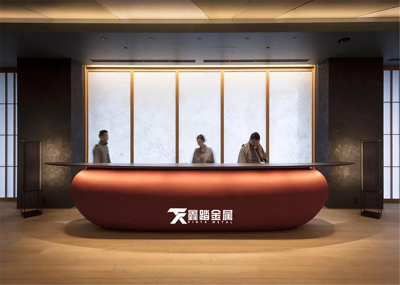 星级酒店大厅创意造型不锈钢接待台来图定制不锈钢吧台