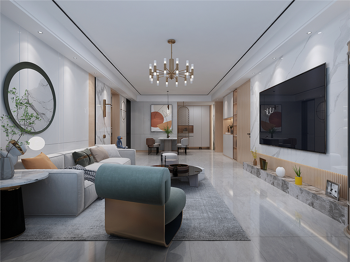 泰安吾悦华府160平现代风格装修设计效果图案例