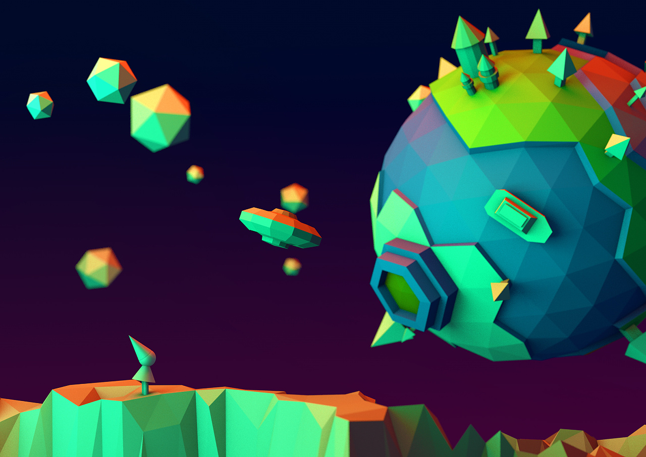 low poly星球-c4d练习