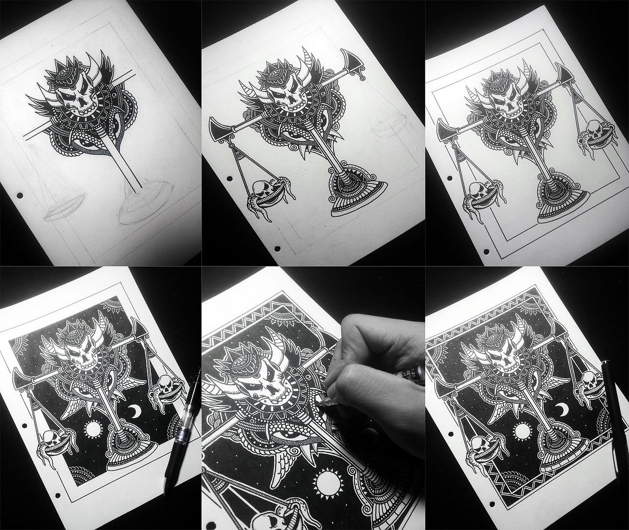 黑白纯手绘—暗黑星座系列 附绘制过程（图ZMTkwMDAzMDg=） - 新锐潮流插画 - 站酷设计师墩小贤原创素材 - 站酷ZCOOL