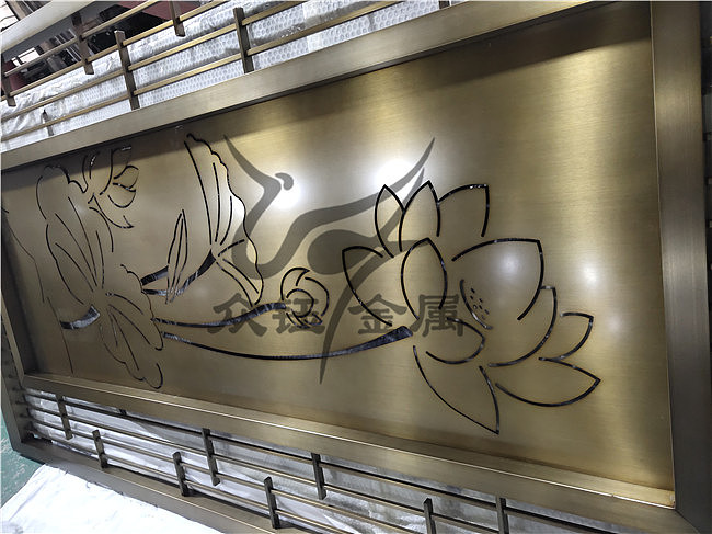 新款中式不锈钢雕花屏风隔断 荷花造型金属屏风花格