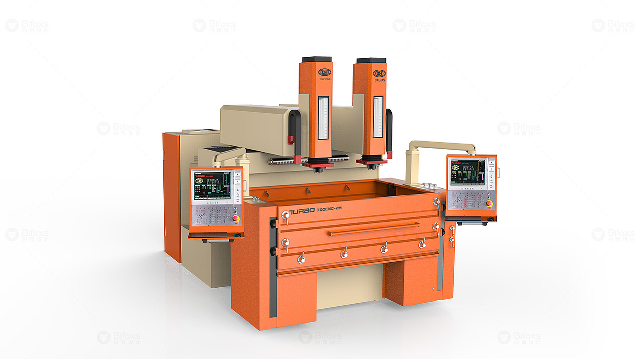 机床设计_数控火花机设计配备了高性能CNC控制的佳放电系统,采用液晶彩色显示屏,人机界面设计合理,操控安全简便。工作人员可以根据需求设置机器的工作模式及速度。造型直观统一,简洁大气,具有良好的整体协调性。机身(底座,工作台部分)是统一型结构,采用高级铸铁,适合于高精密度的大型模具加工,对长时间加工重型工件也可以保证高精密度,还有滑枕、机头部、横导轨均采用坚固高精度铸件,在长时间使用下也能保证其精度。x、y、z轴采用高级的超精密线型导轨轴承,使移动更圆滑,加工重型工件时,也能保持高精密。加工槽门前因采用充分厚度的铝铸件,无变形、不漏油、热传导快,在沉定式放电加工时,效率高。自动升降槽门系统及合理的设计,结构简单易于维修,工件装卸方便,并配备了多样的自检监控功能,不仅操作简便,还提高了精度。
<br>大型的机械设备在工业上用的非常多,要符合产品使用的场景,机械设备的外观造型设计要满足产品功能要求,充分体现功能使用合理性、宜人性和环境适应性及形体精美为主的物质与精神功能要求。