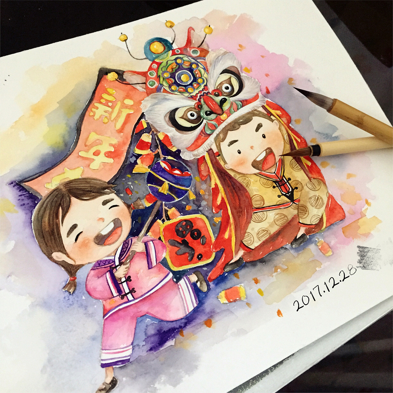 水彩插画—过年啦