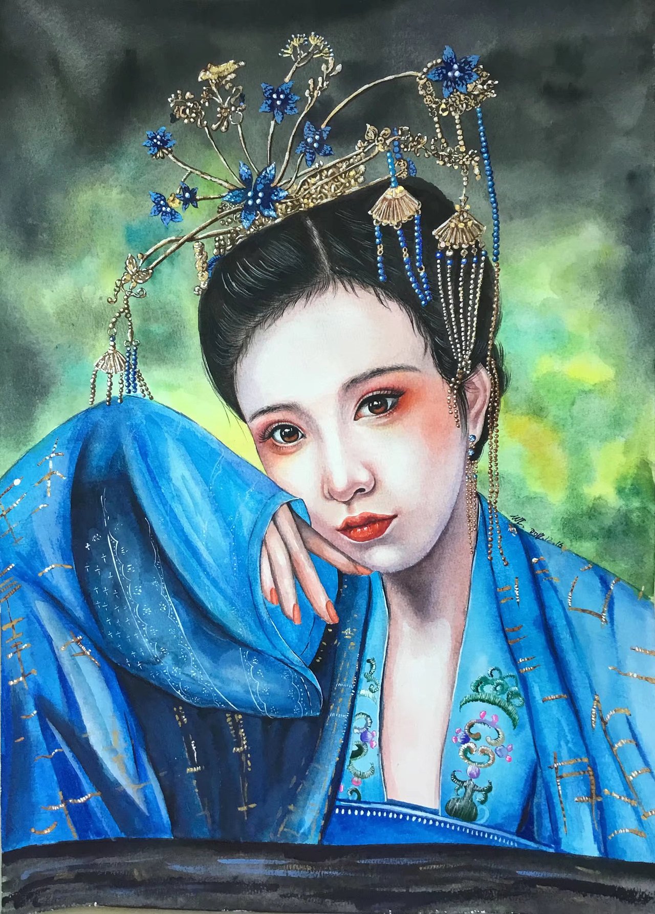 古风水彩板绘人物