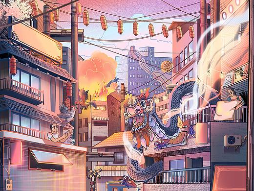 记录梦境--闹市之梦动态插画