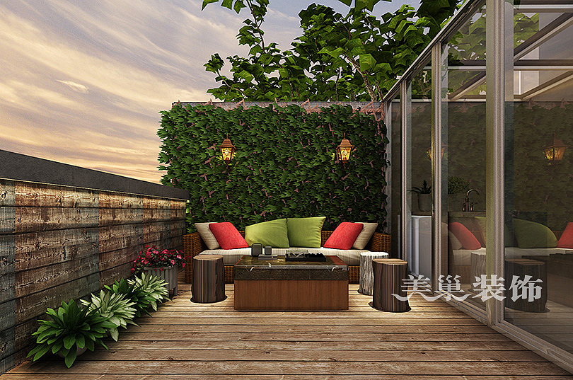 郑州联盟新城装修效果图280平复式新中式设计方案---阳台