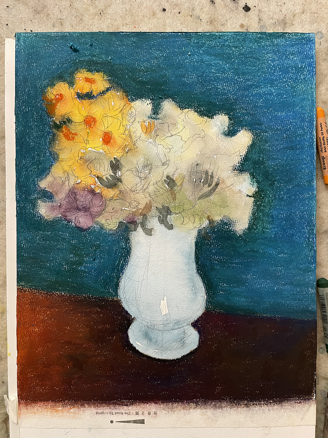 油畫棒臨摹梵高藍(lán)色花瓶里的花束（圖ZMjM5MjExOTU2） - 繪畫 - 站酷設(shè)計師慕漁藝術(shù)原創(chuàng)素材 - 站酷ZCOOL