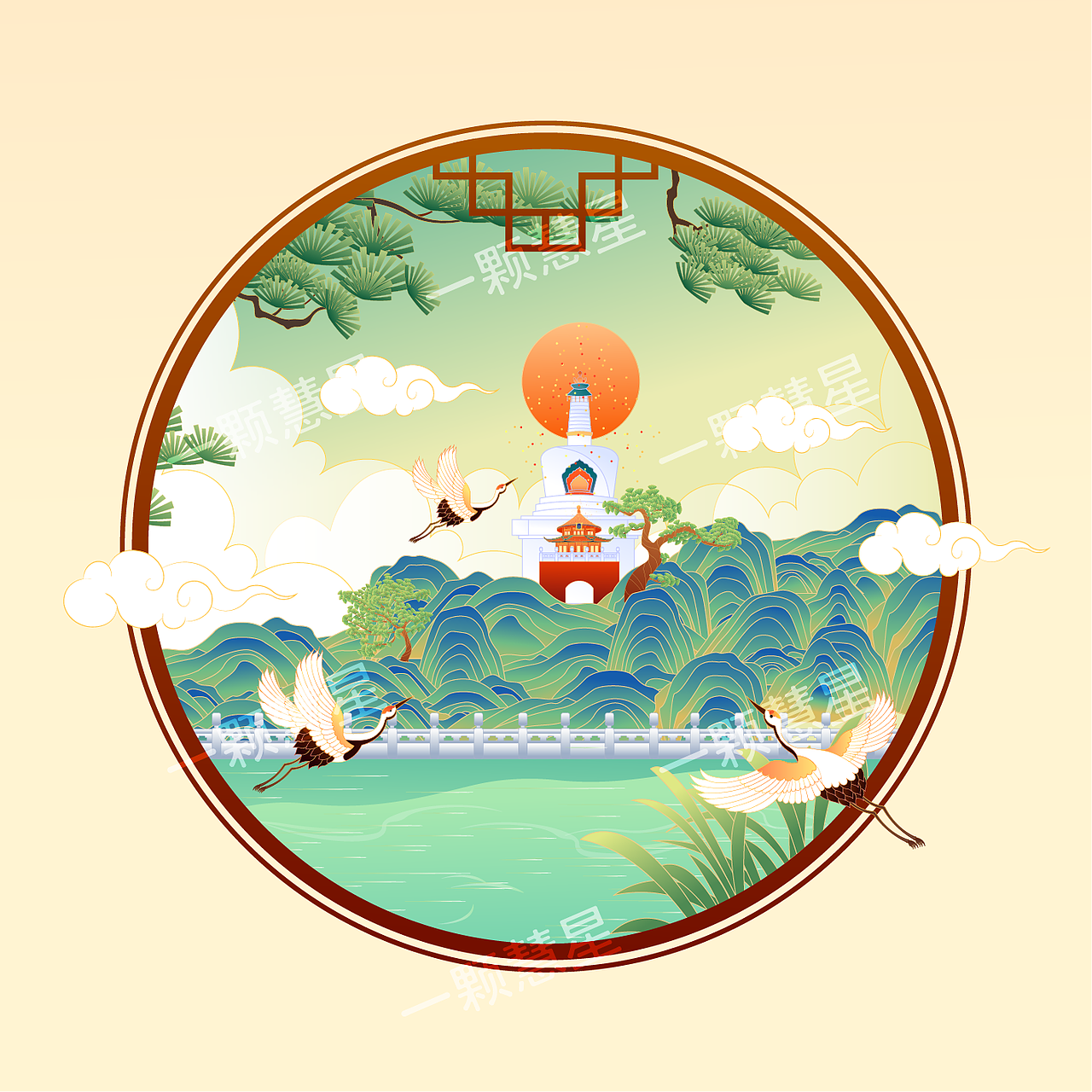 北京北海公园矢量插画