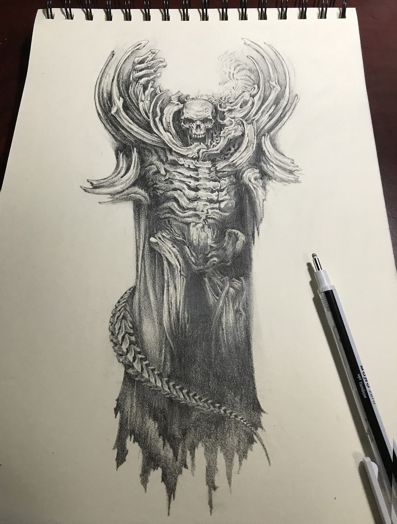 写实骷髅纹身手稿