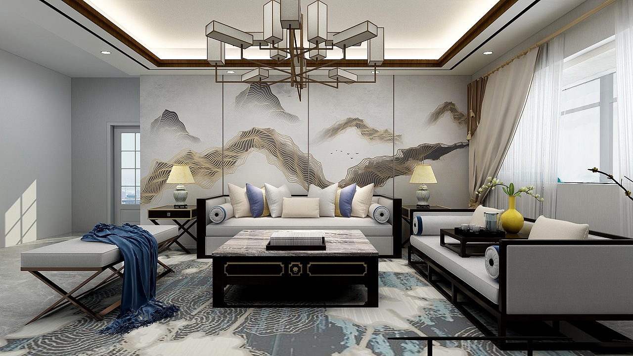 新中式客厅（图ZMTQzMzkwMzY4） - 家装设计 - 站酷设计师画画的卜卜原创素材 - 站酷ZCOOL