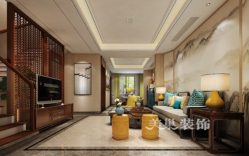 联盟新城280平复式新中式装修效果图