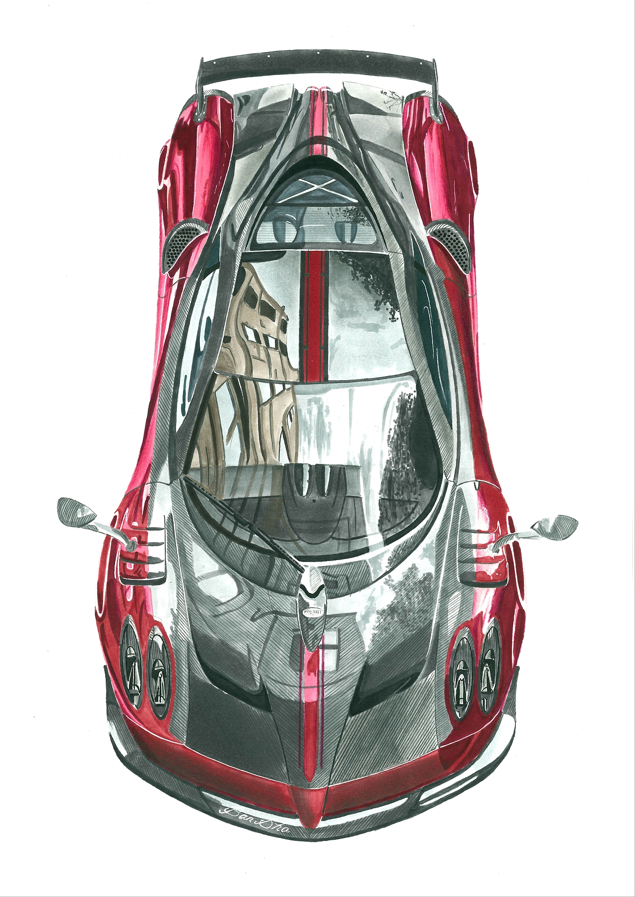 马克笔彩铅手绘 汽车手绘 帕加尼huayra bc