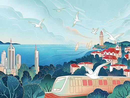地铁旅游卡册插画