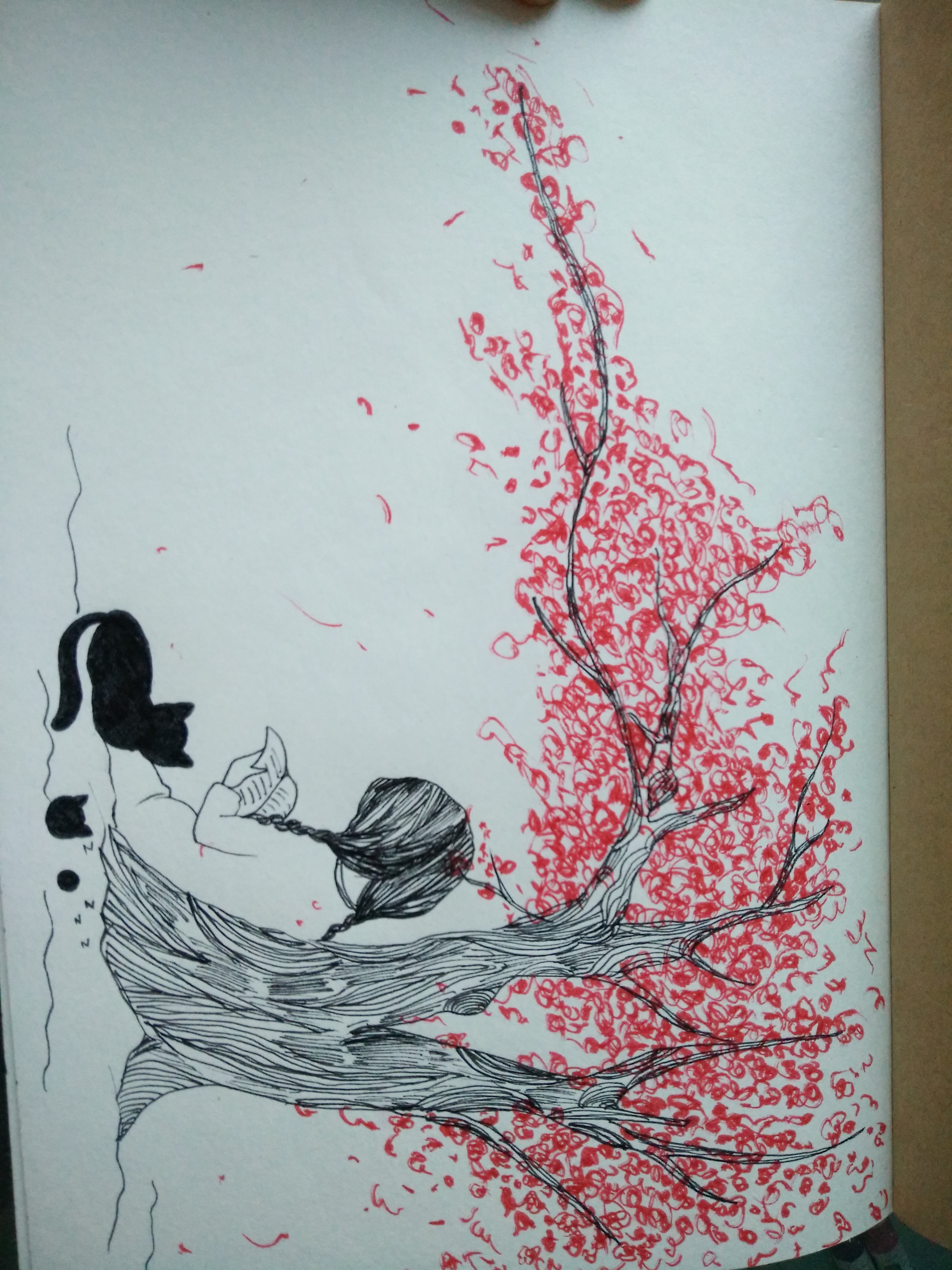 樱花树下的女孩简笔画图片