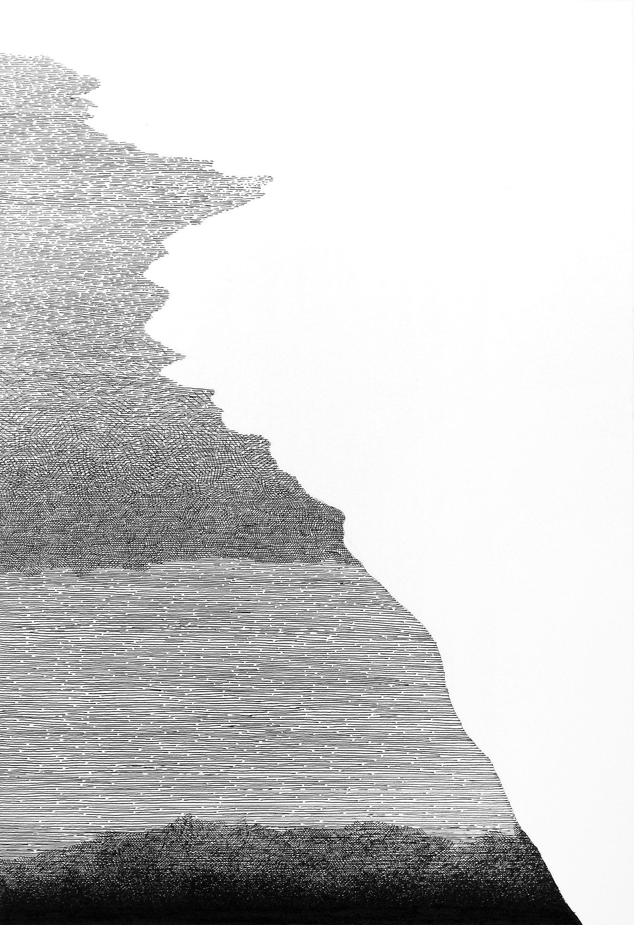 谭伯虎钢笔画作品《听涛》