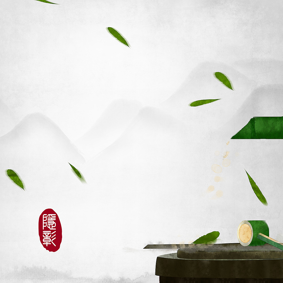 竹叶飘落夏日远山中国风水墨静谧悠远插画|插画|商业插画|隐彰 - 原创