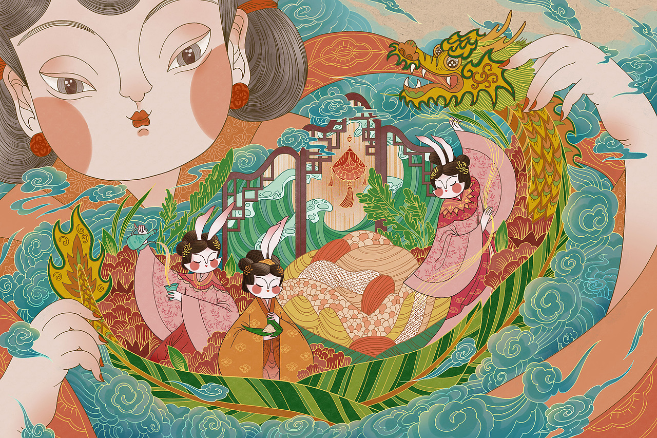庆端午 | 碧艾香蒲处处忙（图ZMzAwMTY0NjQ0） - 商业插画 - 站酷设计师一良ELUNG原创素材 - 站酷ZCOOL