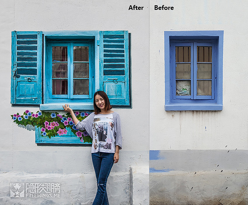 ▲ 原有的窗户比较简陋,我们在它的基础上,设计了一组开满鲜花的五彩之窗。