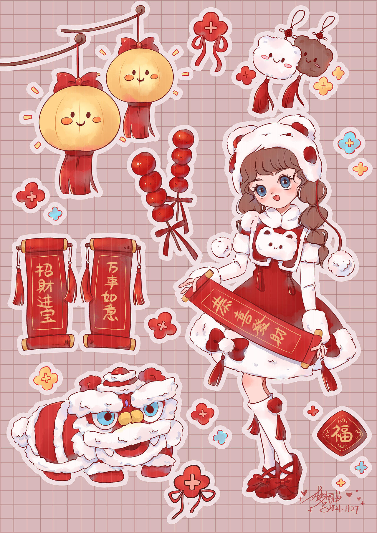 新年贴纸（图ZMjgwMzk5ODIw） - 商业插画 - 站酷设计师梦铺子原创素材 - 站酷ZCOOL