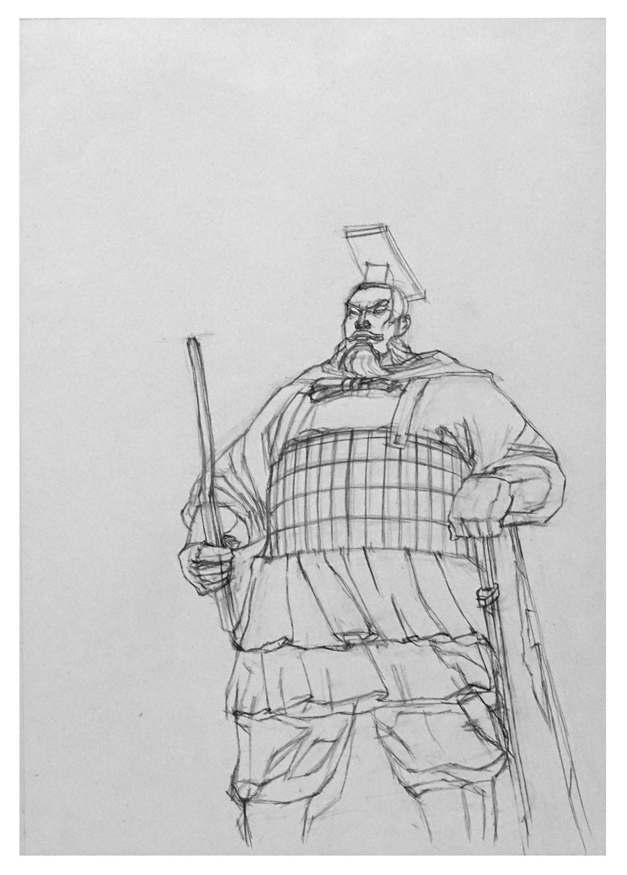 手绘赵武灵王雕像