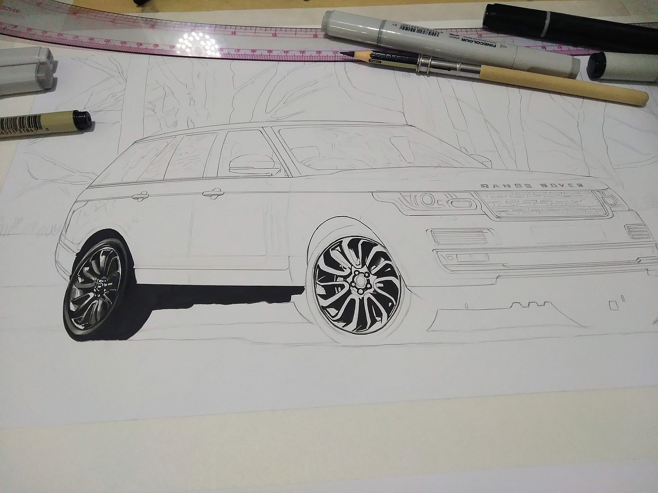 马克笔手绘 Range-Rover