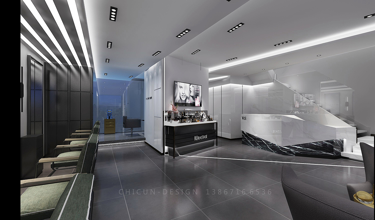 尺寸设计|V.S HAIR SALON 形象店现代极简美发店效果图