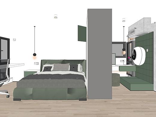 单身公寓空间SU模型下载