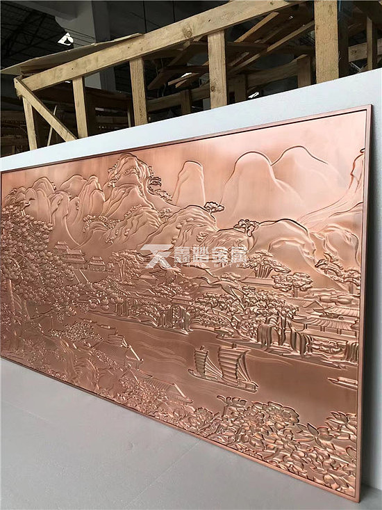 实心铝艺浮雕精雕壁画金属江南烟雨山水画